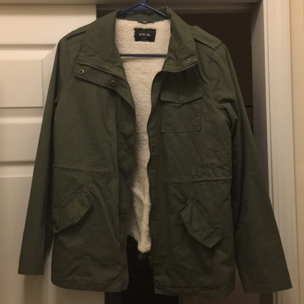 Active USA Army Green Fleece Lined Jacket